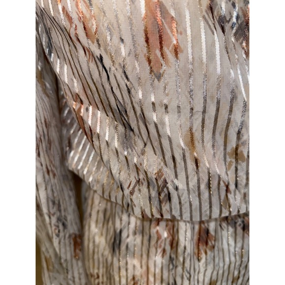 White House Black Market Mini Dress Metallic Boho Long Slit Sleeve Whimsy SZ 00 - Picture 7 of 13